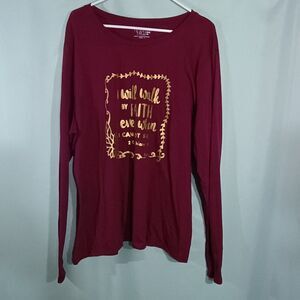 Burgundy Faith Graphic Long Sleeve Shirt Christian Inspirational Top